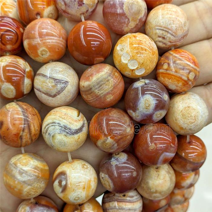 Natural Agate Beads Round Smooth Orange Dye
