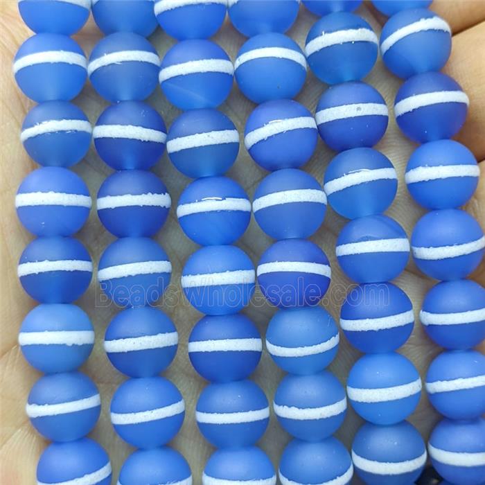 Tibetan Style Agate Beads Line Blue Dye Matte