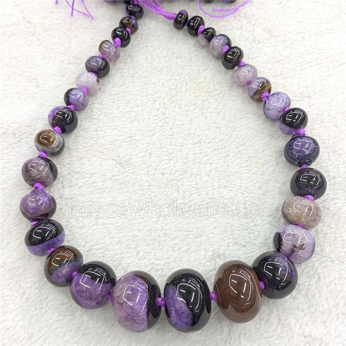 Natural Agate Druzy Rondelle Beads Smooth Graduated Purple Dye
