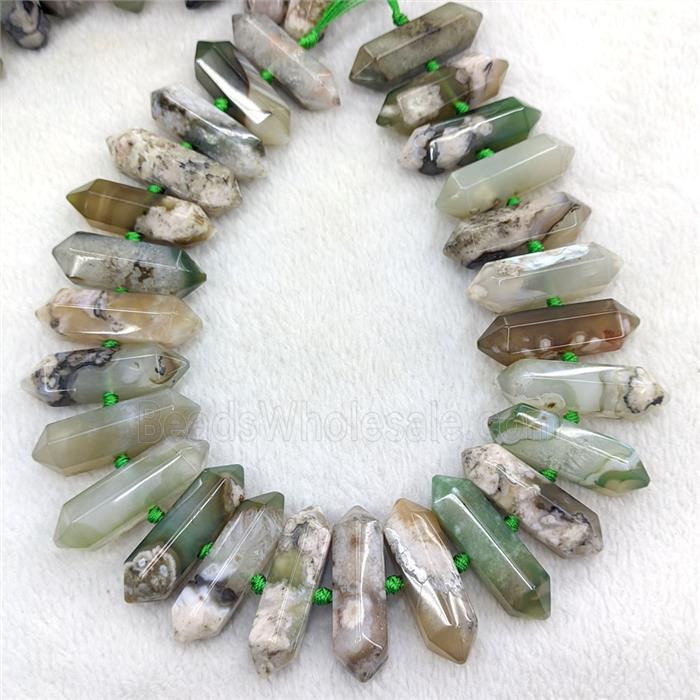 Natural Sakura Agate Bullet Beads Green Dye