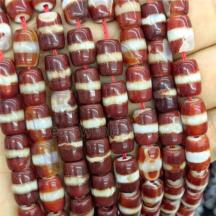 Tibetan Style Agate Barrel Beads Red