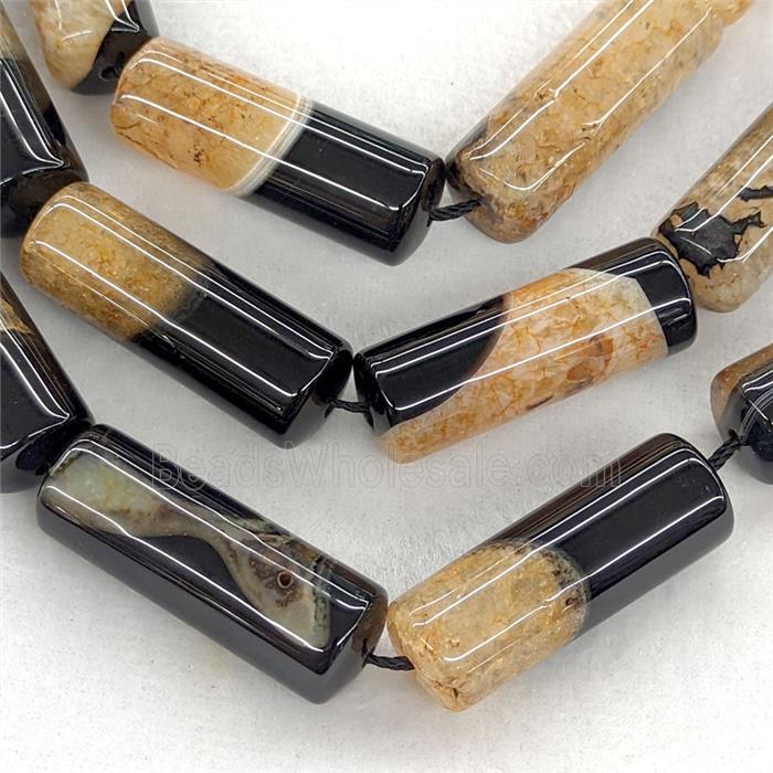 Agate Druzy Tube Beads Orange Dye