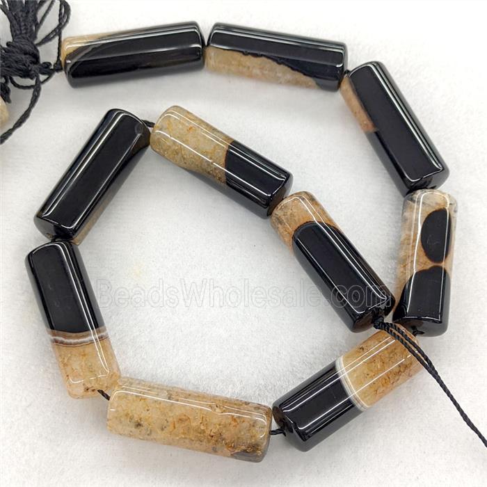 Agate Druzy Tube Beads Orange Dye