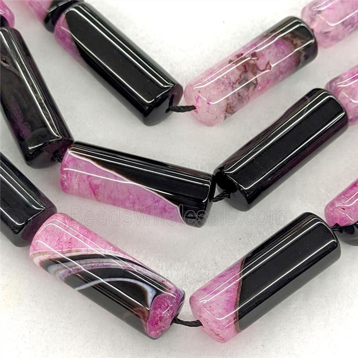 Agate Druzy Tube Beads Pink Dye