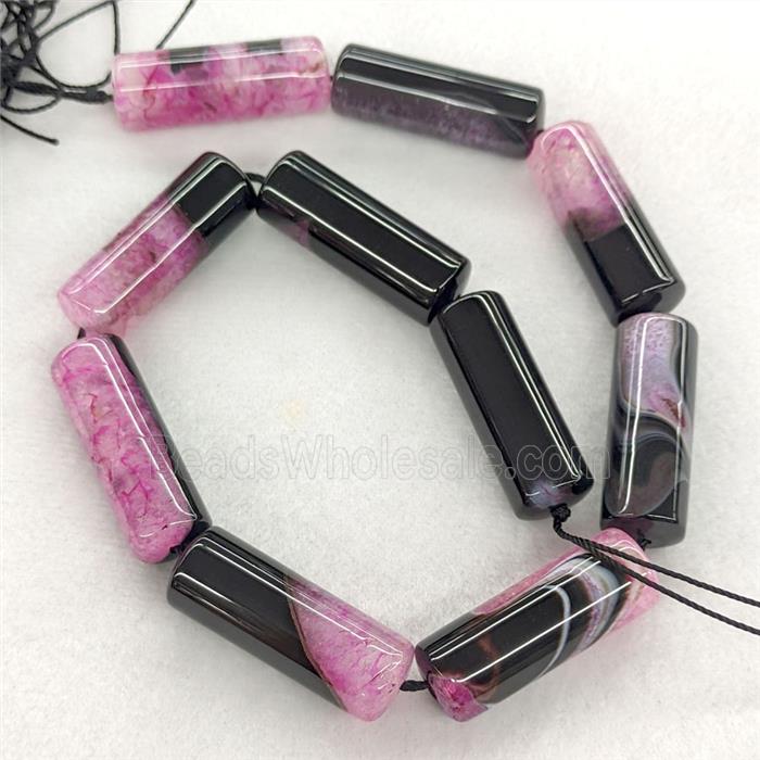 Agate Druzy Tube Beads Pink Dye