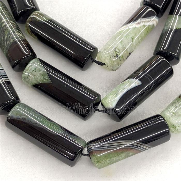 Agate Druzy Tube Beads Green Dye