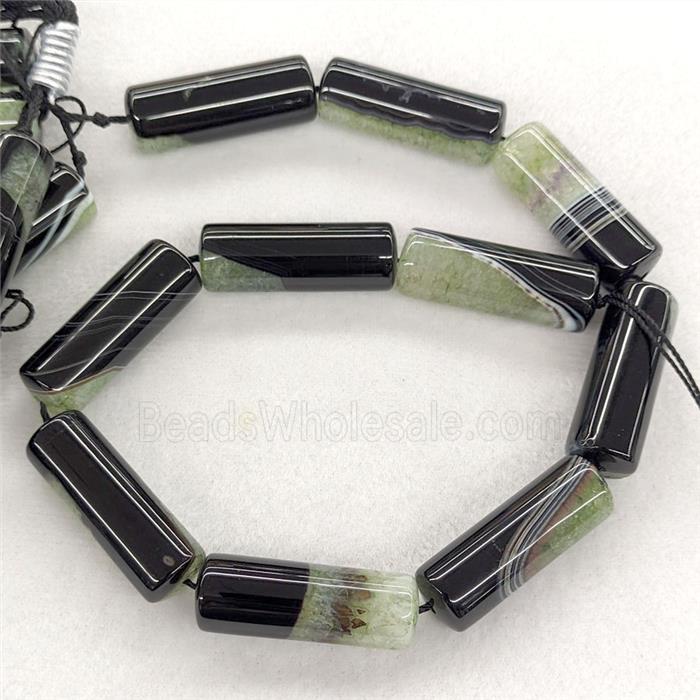 Agate Druzy Tube Beads Green Dye