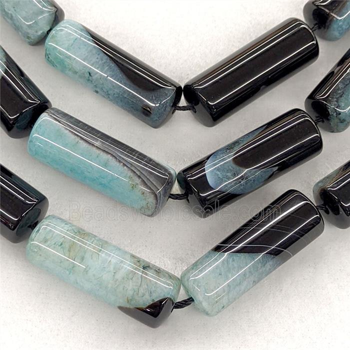 Agate Druzy Tube Beads Teal Dye