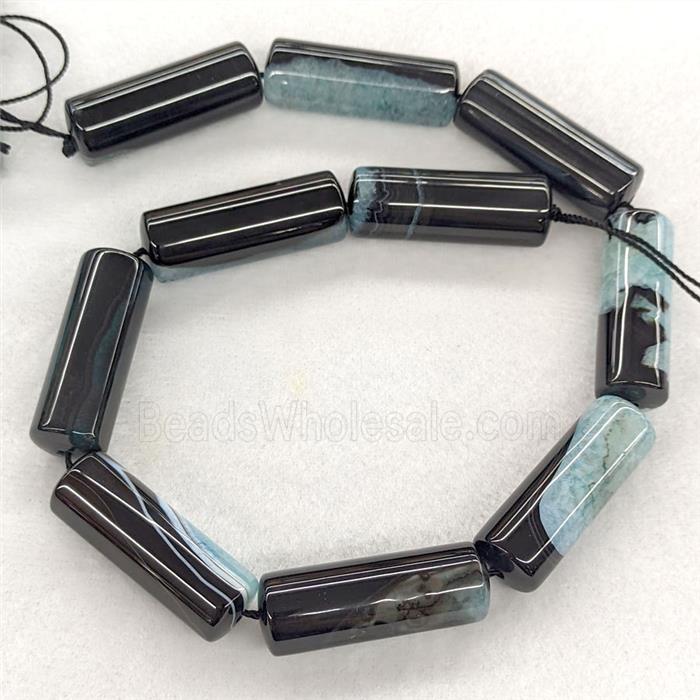 Agate Druzy Tube Beads Teal Dye
