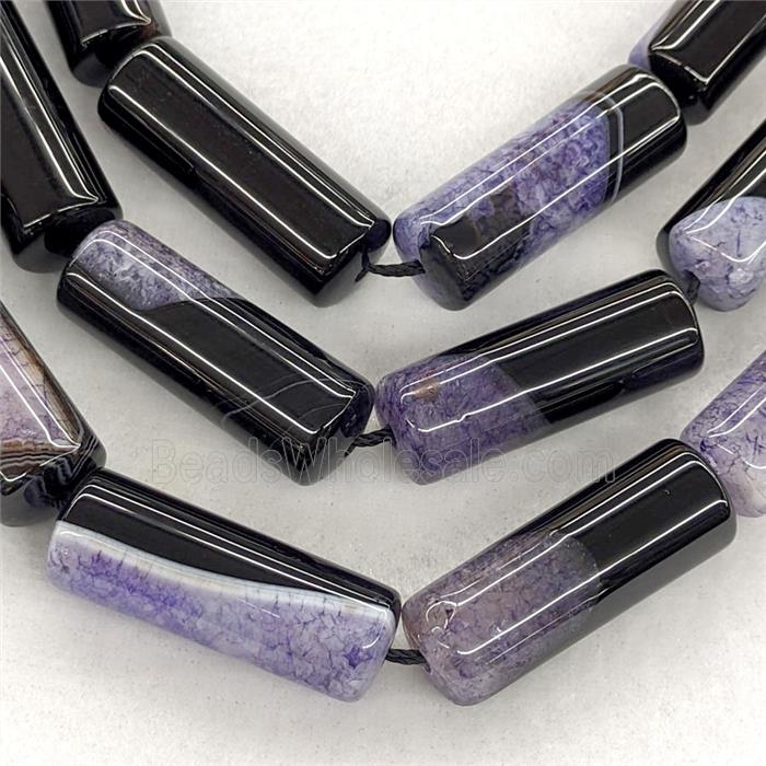 Agate Druzy Tube Beads Purple Dye