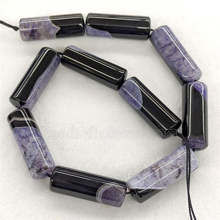 Agate Druzy Tube Beads Purple Dye