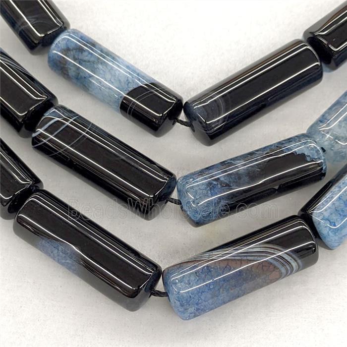 Agate Druzy Tube Beads Blue Dye
