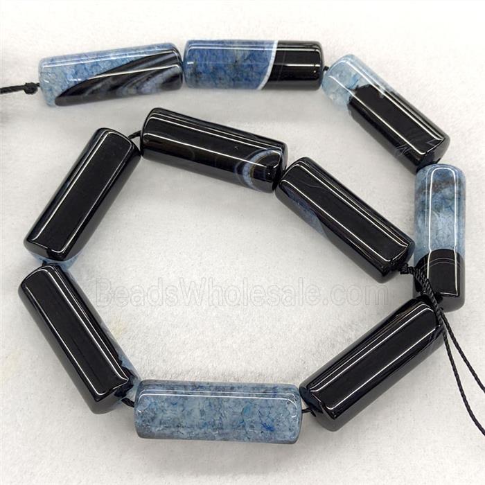 Agate Druzy Tube Beads Blue Dye
