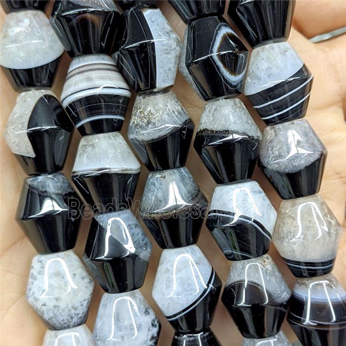 Agate Druzy Bicone Beads Black White