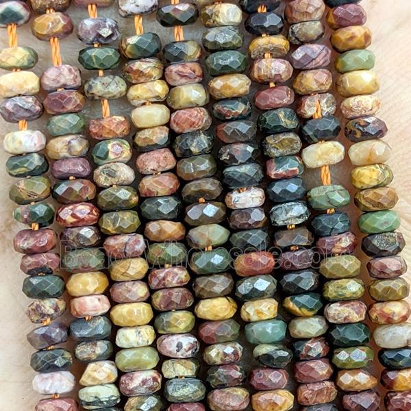Natural Picasso Jasper Beads Multicolor Faceted Rondelle