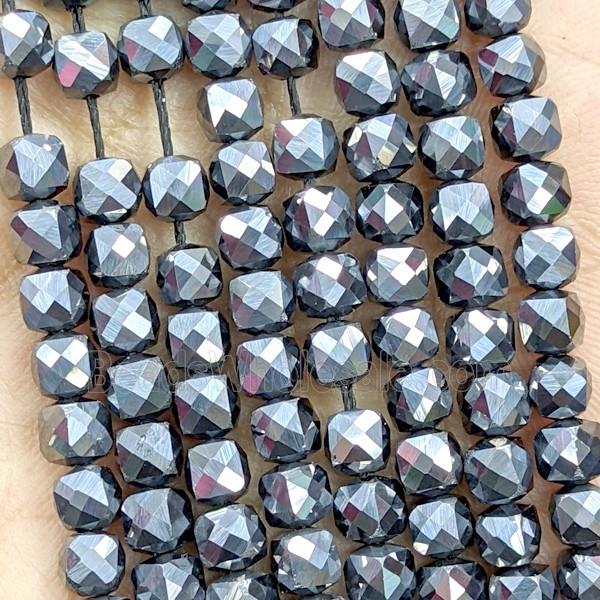Natural Terahertz Stone Beads Silver Faceted Cube