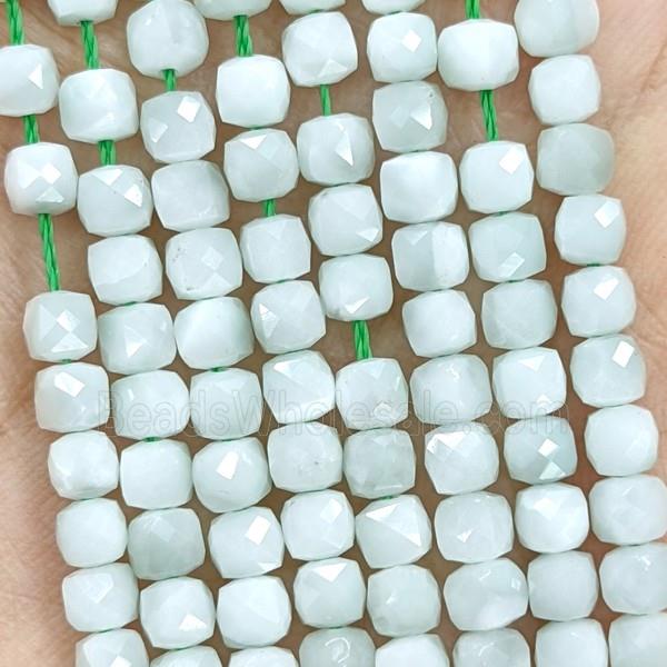 Snowflake Angelite Beads Faceted Cube Lt.green
