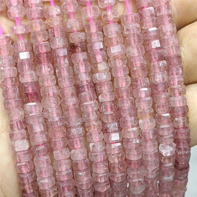 Natural Pink Strawberry Quartz Hexagon Beads
