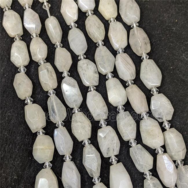 Natural White Moonstone Nugget Beads Faceted Freeform