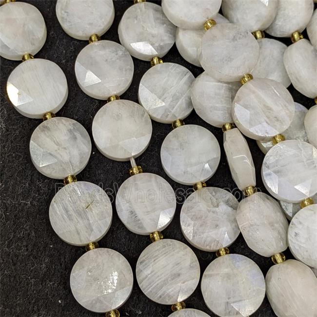 Natural White Moonstone Coin Beads Flat Round Faceted