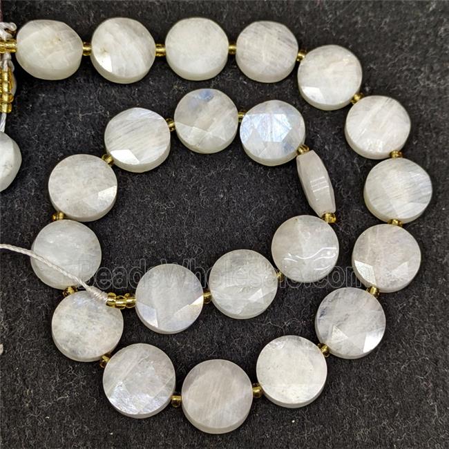 Natural White Moonstone Coin Beads Flat Round Faceted
