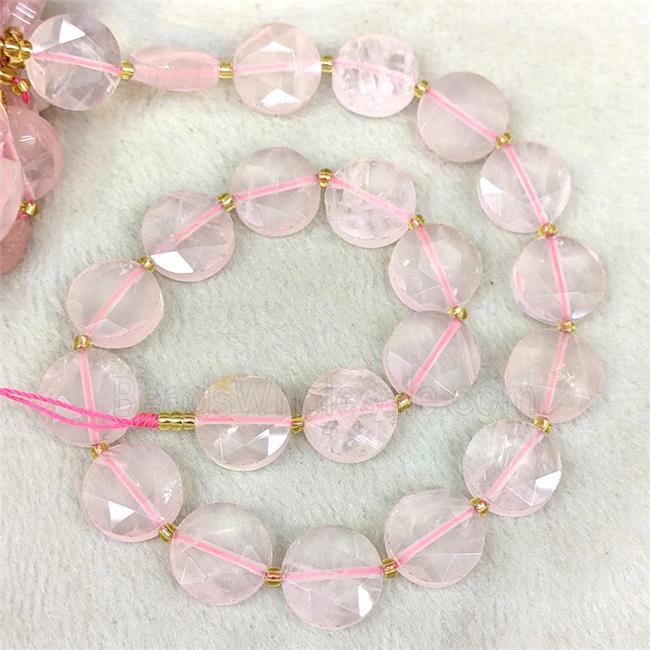 Natural Pink Rose Quartz Beads Faceted Coin