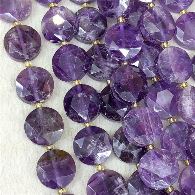 Natural Amethyst Beads Faceted Coin Purple