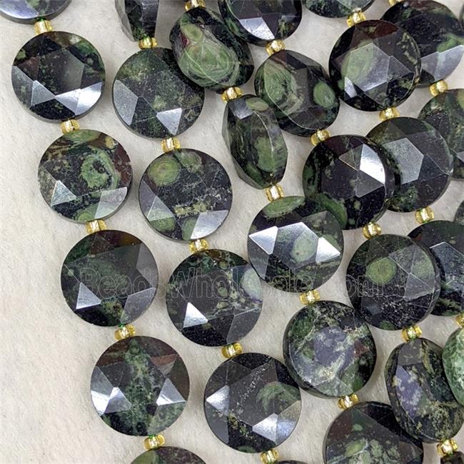 Natural Green Kambaba Jasper Coin Beads Faceted