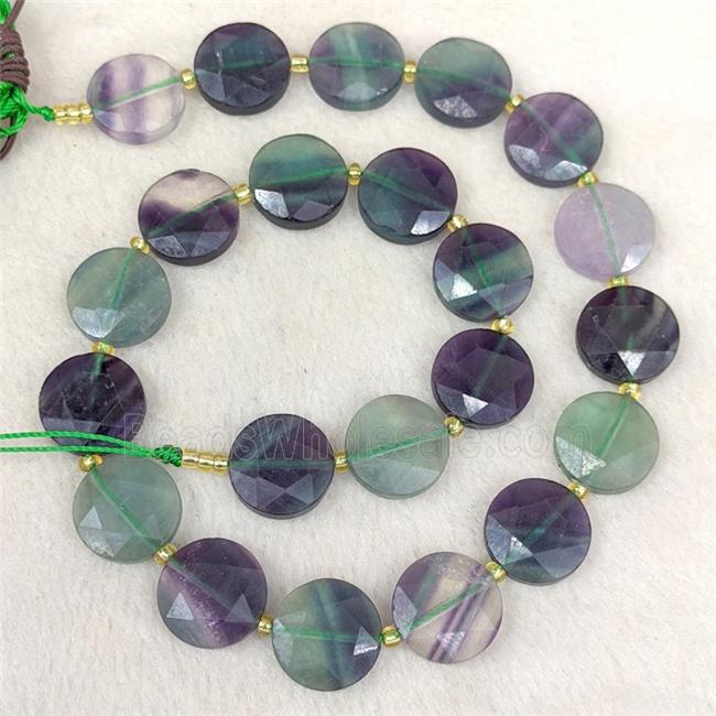 Natural Fluorite Coin Beads Faceted Multicolor