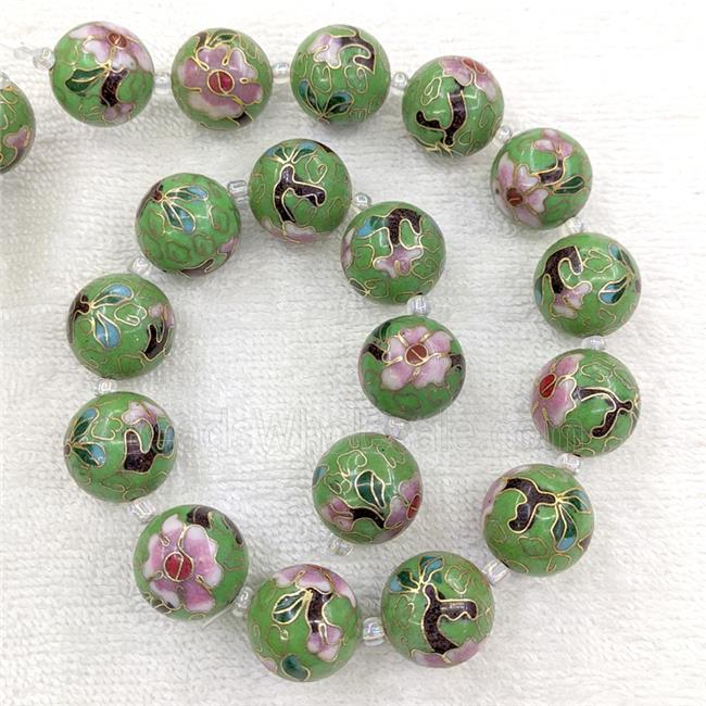 Green Cloisonne Copper Round Beads Flower