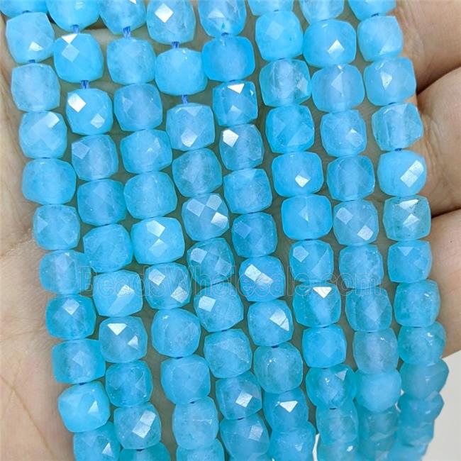 Blue Dye Jade Beads Faceted Cube