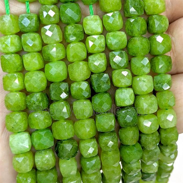 Olive Dye Jade Beads Faceted Cube