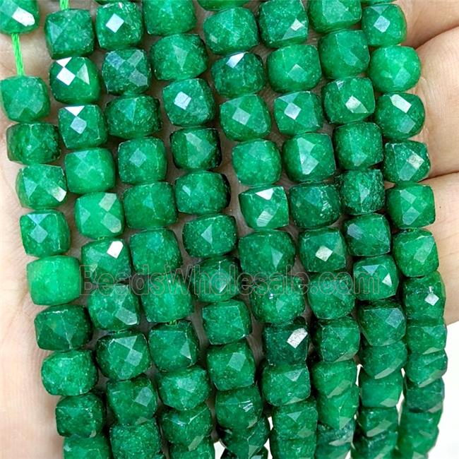 Green Dye Jade Beads Faceted Cube