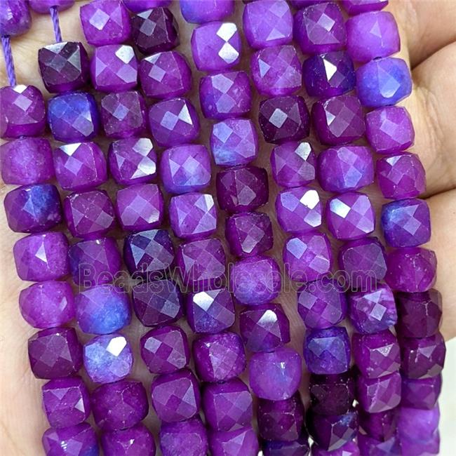 Purple Dye Jade Beads Faceted Cube