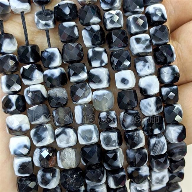 White Black Fire Agate Beads Dye Faceted Cube