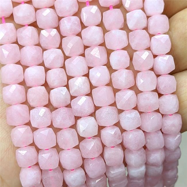 Natural Pink Rose Quartz Beads Dye Faceted Cube