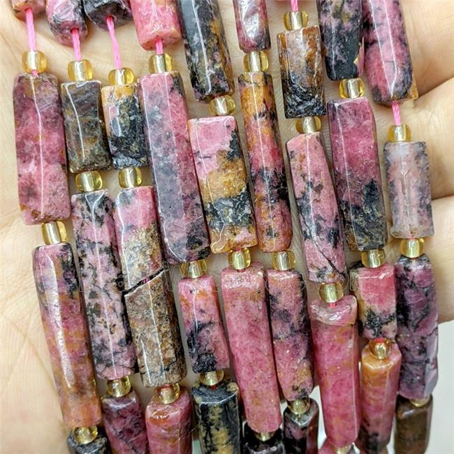 Natural Brazilian Rhodonite Tube Beads Red