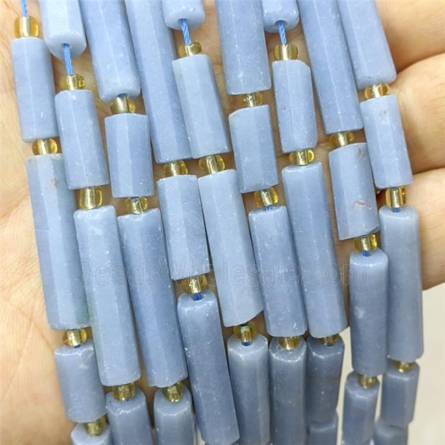 Natural Blue Angelite Tube Beads