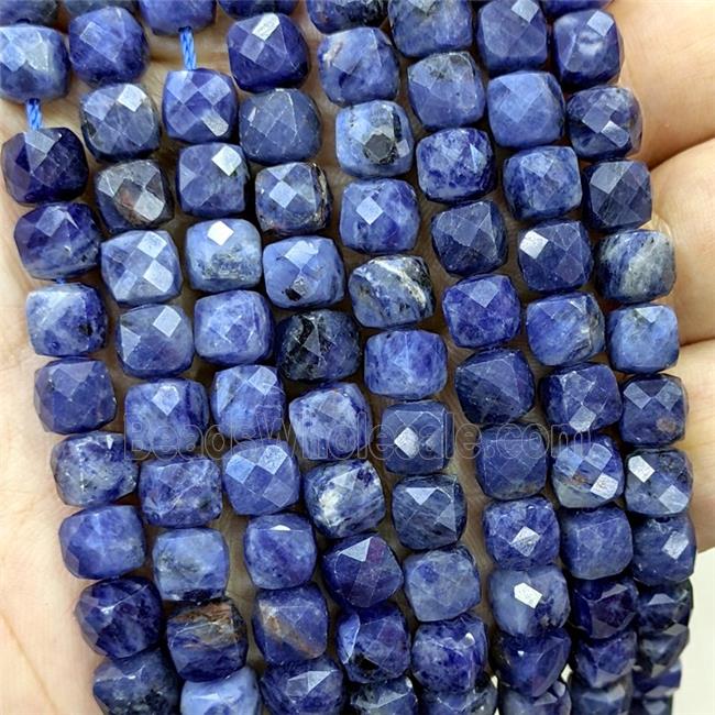 Natural Blue Sodalite Beads Faceted Cube