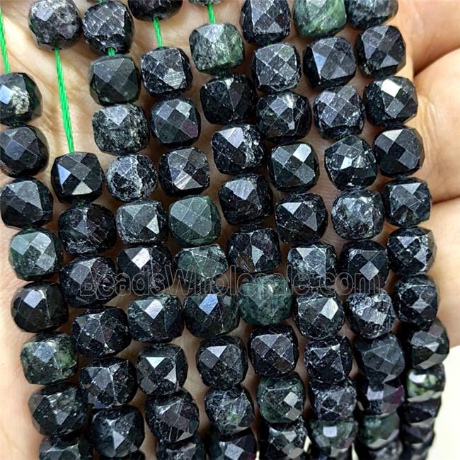 Chinese Nephrite Jade Beads Dark Green Dye Faceted Cube