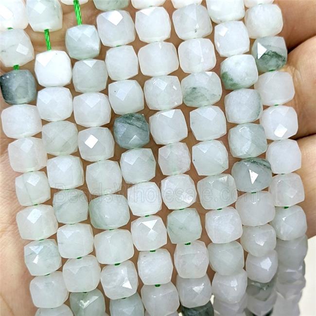 Natural Chinese Nephrite Jade Beads White Faceted Cube