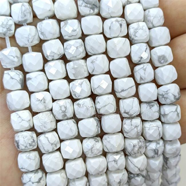 Natural White Howlite Turquoise Beads Faceted Cube