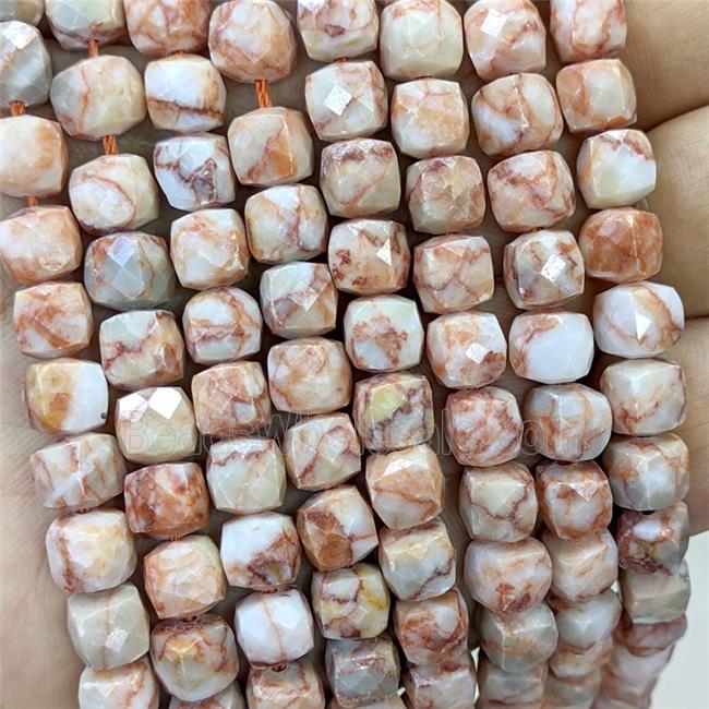 Red Silk Jasper Beads Faceted Cube
