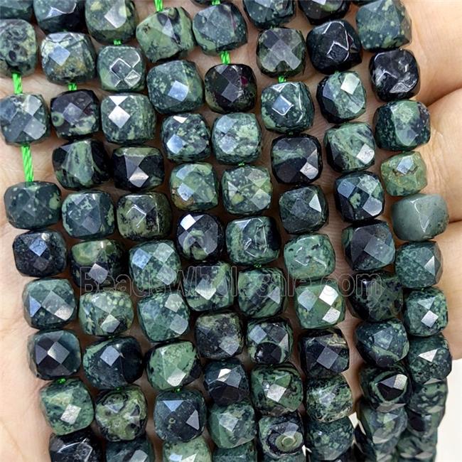 Natural Green Kambaba Jasper Beads Faceted Cube
