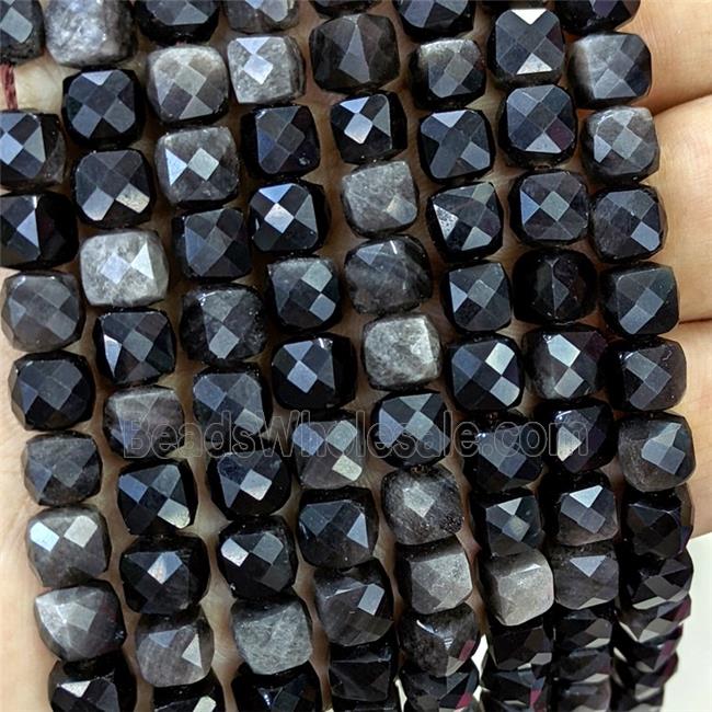 Natural Silver Obsidian Beads Faceted Cube