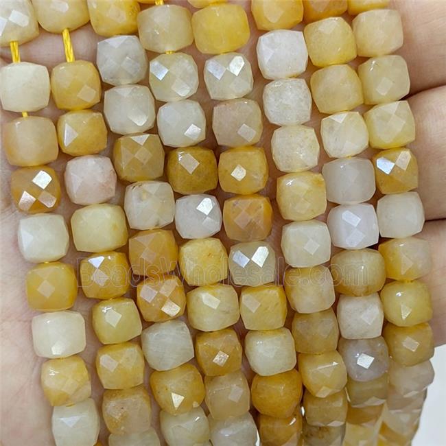 Natural Honey Jade Beads Yellow Faceted Cube