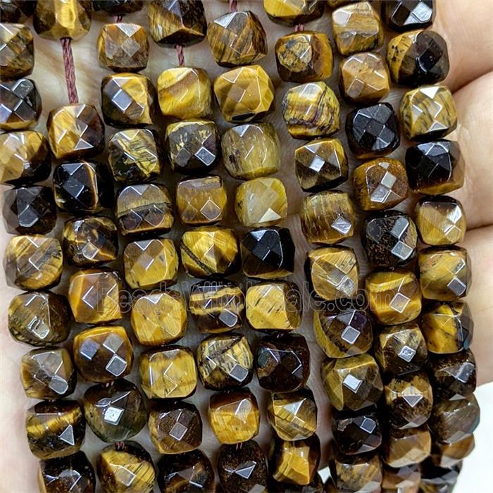 Natural Tiger Eye Stone Beads Faceted Cube