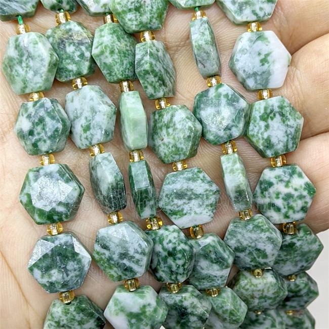 Green Dalmatian Jasper Hexagon Beads Faceted