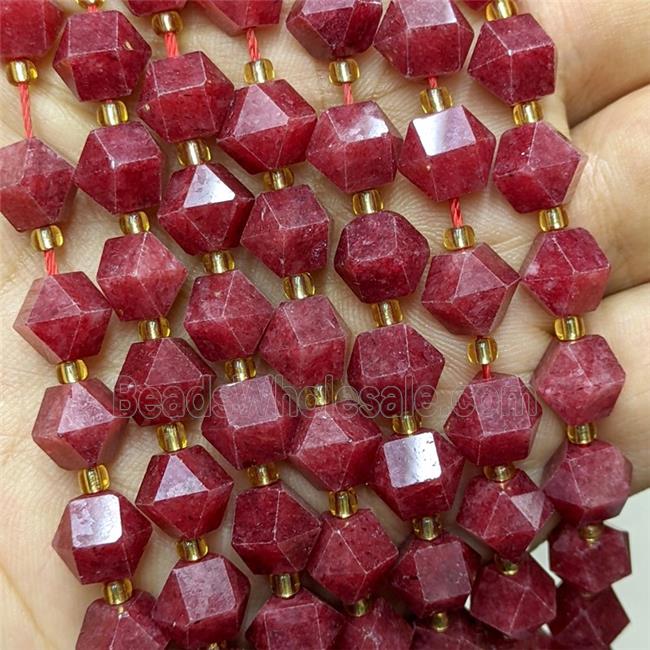 Red Jade Beads Dye Cutted Bicone