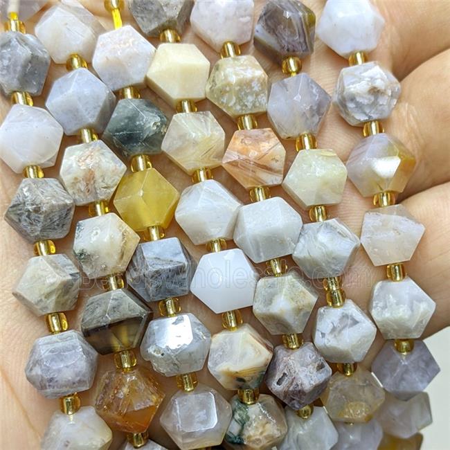 Natural Bamboo Agate Beads Cutted Bicone